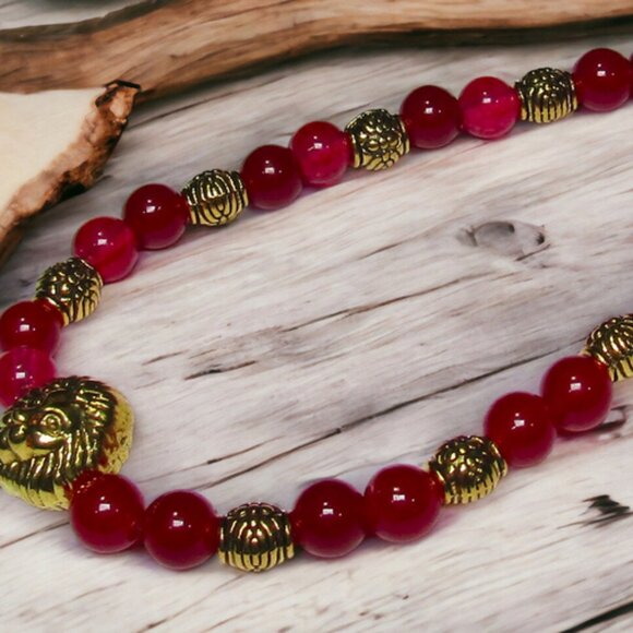 NEW Nemean Lion bracelet with dark pink agate gemstone beads. Myth jewelry. - Picture 2 of 6